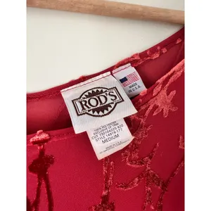Rod's Western Dusty Red Fields Velvet‎ Lace Tiered Women’s Dress Medium Cowgirl thumbnail 4