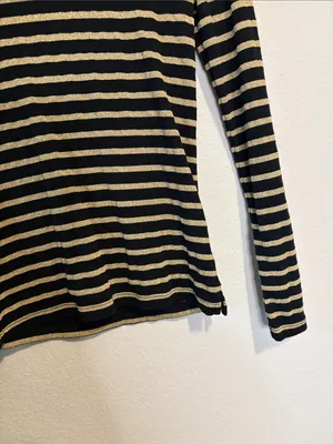 Lauren Ralph Lauren Black & Metallic gold Striped long sleeve Top small thumbnail 4
