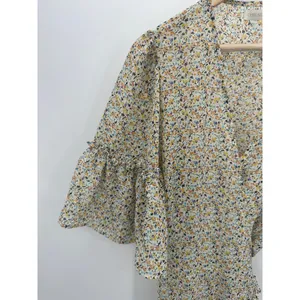Chelsea &‎ Violet Womens Yellow Microfloral Wrap Dress XS Ruffle Sheer Mini thumbnail 4