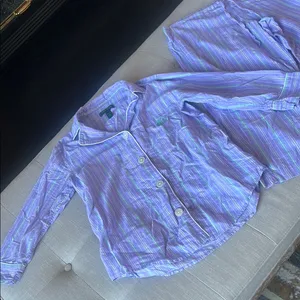 Ralph Lauren Two Piece Pajama Set Purple Green Striped Size Small thumbnail 2