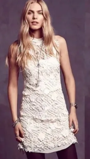 Free People cream‎ lace halter snowdrop trapeze dress size XS bridal shower thumbnail 1