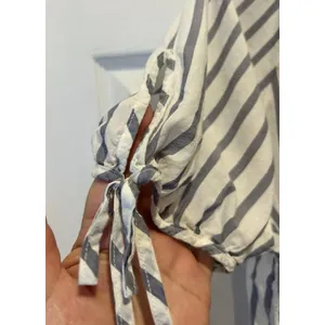 Universal‎ Thread Blue White Striped Cotton Button Down Puff Sleeve Blouse Large thumbnail 2