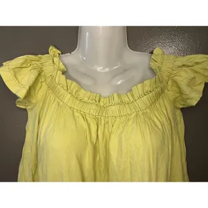 Free People Blouse Womens 10 Yellow Off Shoulder Flutter Sleeve Linen Tunic thumbnail 5