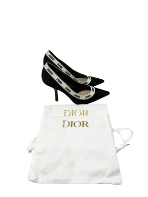 Dior J’Adior Logo Ribbon Black Canvas Slip On Pointed Toe Pumps Size 38 thumbnail 2
