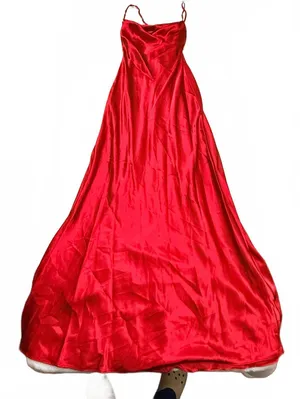 Morgan & Co Red Satin Maxi Dress Cowl Neck Lace Up Back Prom Formal Gown XS Y2K thumbnail 2