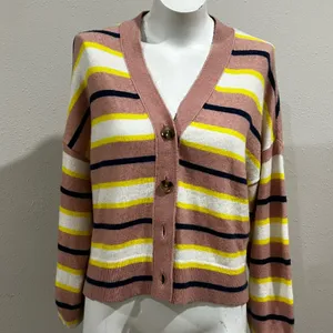 Ann Taylor pink striped button up cardigan thumbnail 5