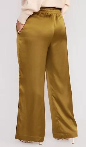 Sincerly Jules Women’s Size M Gold Satin High Waisted Wide Leg Pants NWT thumbnail 1