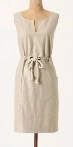 Maeve Flaxen Shimmer Linen Dress Anthropologie Nude Cream Size M / 10 thumbnail 1