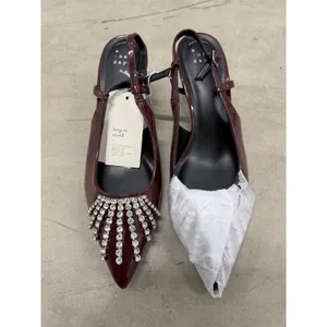 A New Day Burgundy Patent Rhinestone Fringe Pointed Toe Slingback Heels 9.5 thumbnail 3