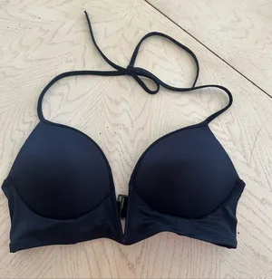 PINK by Victoria's Secret Deep V Push Up wire black bikini top Size L thumbnail 1