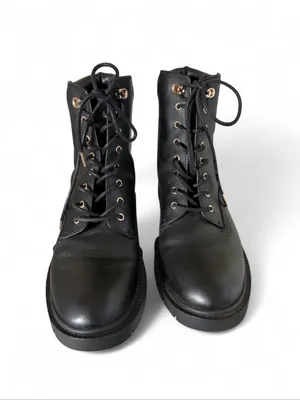 Coach Black Leather Lace-Up Ankle Boots with Gold Eyelets - Women thumbnail 2