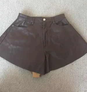 Nordstrom Faux brown leather flared shorts thumbnail 1