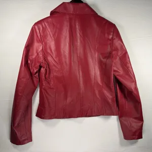 Vintage Yvonne de Marie Size Small Red Leather Jacket Moto Biker 80s thumbnail 2