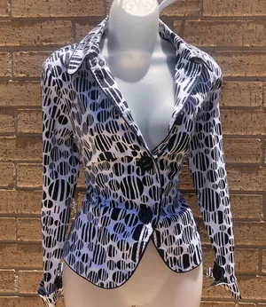 Black and white polka dot blazer jacket with a funky vibe abstract design thumbnail 1