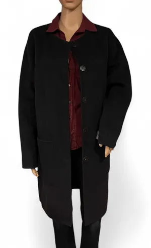 Thakoon Collective Black Wool Coat Size 8 Herringbone Design Dressy Wool EUC thumbnail 1