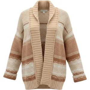 Good Hart Open Front Cardigan Women Size M Tan Striped Southwestern Chunky Knit thumbnail 1
