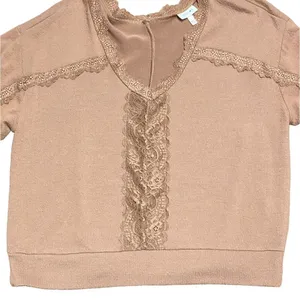 Self E V Neck Long Sleeve Crop Sweater With Lace Trim thumbnail 4