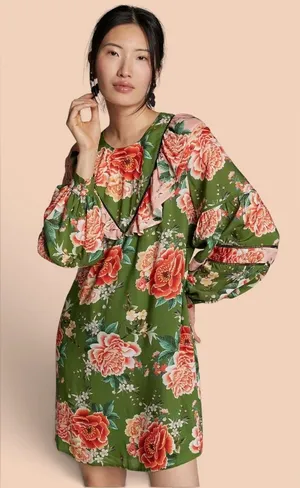 Farm Rio by Antropologie Floral Print Elinor Tunic Dress Size Medium thumbnail 1