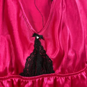 Victoria's Secret M Pink Black Lace Trim Satin Romper Sleep Teddy Lingerie Glam thumbnail 6