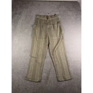 FREE PEOPLE Green Semi Sweet Trousers Size S Navy Striped Cotton Summer Boho thumbnail 2