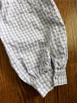 Maeve Anthropologie Cropped Gingham Bow Blouse Lavender Sz 14 Cottage Coastal thumbnail 8