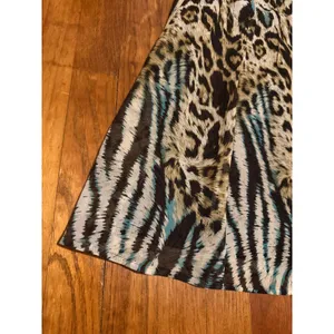 Tribal Animal Print Pleated A-Line Skirt Leopard Zebra Teal Brown Size 10 thumbnail 4