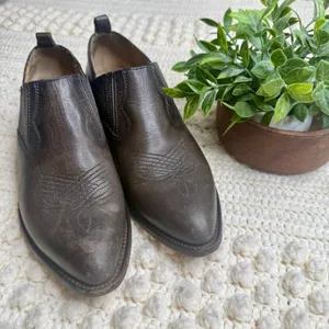 FRYE Women's 9 Billy Western Slip On Boot Shootie Leather Taupe Brown thumbnail 3