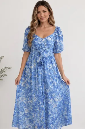 Faithfull the Brand Charlize Midi Dress in Blue Roos Tie Dye Cloudscape Size S thumbnail 1