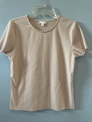 Beige Ribbed Short Sleeve Top medium like new - layering - neutral thumbnail 1
