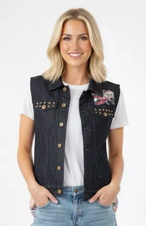 Agile denim sleeveless dark wash Denim Vest Studded Details & America detail thumbnail 1
