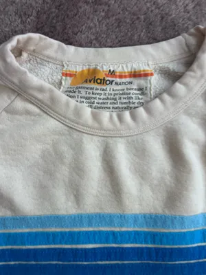 Aviator Nation 5 stripe Vintage White and blue Crewneck Sweatshirt thumbnail 2