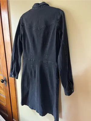 GAP Black Denim Button-Front Shirt Jacket Dress thumbnail 9