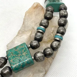 Vintage Japan Silver Tone & Teal 2 Strand Beaded 30'' Necklace Unique‎ 1960s thumbnail 4