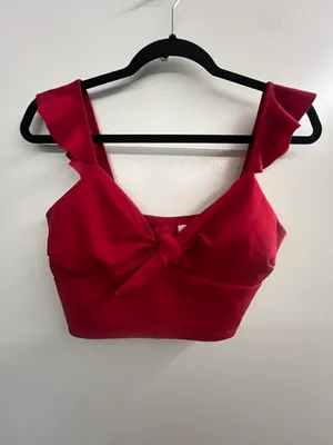 Boutique Preppy Red Crop Top Size L thumbnail 1