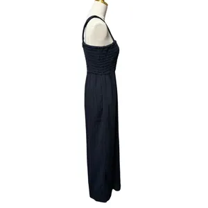 Quince 100% Organic Cotton Gauze Smocked Wide Leg Jumpsuit, Navy Blue, Size M thumbnail 3