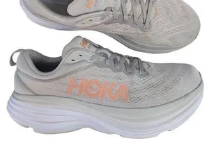 Hoka ONE ONE Bondi 8 Harbor Mist Rose Gold Grey Womens Run Comfort Sneaker 12B thumbnail 1