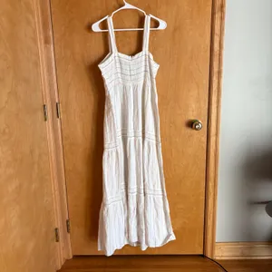 LOFT Striped Tiered‎ Maxi Dress Womens 4 White Linen Blend Sleeveless Boho thumbnail 2