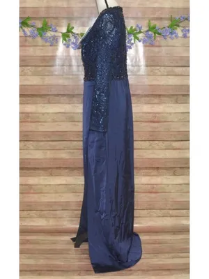 NWT Mac Duggal Size 10 Evening Gown Navy Embellished Thigh High Faux Wrap Formal thumbnail 9