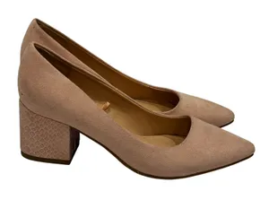 Ann Taylor Pink Suede Pointed Toe Block Heels Snake Embossed Heel Size 6M‎ thumbnail 1