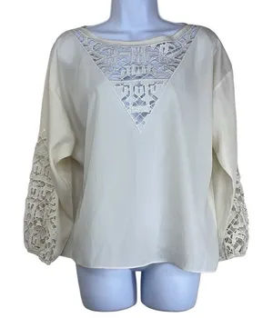 Townsen Medium Ivory Lace Cutouts Pullover Blouse Long Sleeve Boho Workwear‎ thumbnail 1