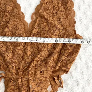NEW Free People HAH Brown Sugar Cut to the Chase Lace V-neck Boho Bodysuit L thumbnail 8