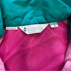 Vintage Columbia Windbreaker Jacket Green Pink Zip Up Hood Women Size XL thumbnail 5