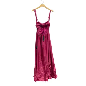 Lulus Immaculate Aura Shiny Magenta Taffeta Maxi Dress With Pockets size L NWT thumbnail 6
