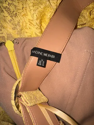 NEW NADINE MERABI Miranda Lace Yellow Belted Gown sz 12 thumbnail 7