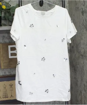 A New Day Embellished Rhinestone Sequin Short Sleeve Mini Shirt Dress White S thumbnail 1