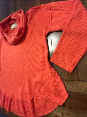 Maeve Anthropologie Addie Ruffled Hacci Pullover Sweater Orange Medium thumbnail 4