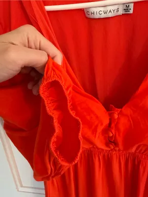 CHICWAYS Orange Ruffle Maxi Dress Boho Tiered Long Sleeve Size M thumbnail 4