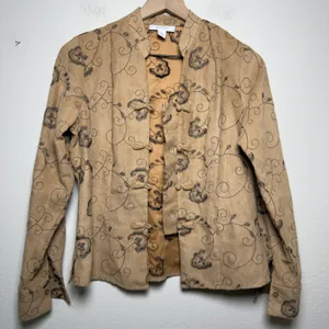 VTG Y2K Women Western Jacket S Tan Faux Suede Embroidered Frog Closure Floral thumbnail 1