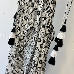 Red Carter Black White Geometric‎ Tribal Tassel Halter Maxi Dress US Large Boho thumbnail 6