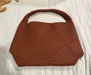 Vegan Leather Hand-Woven Tote Handbag thumbnail 1